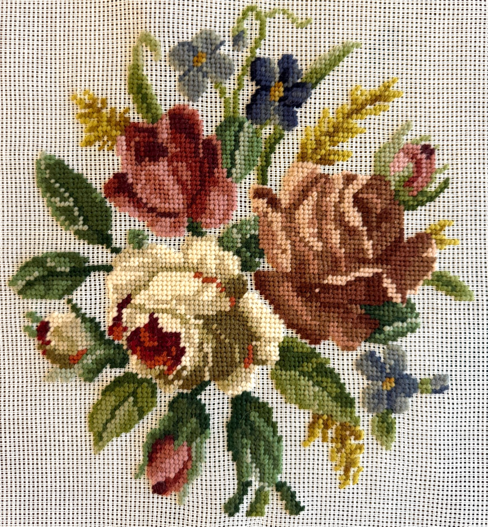 Vintage Preworked Decorator Needlepoint Canvas Floral Rose Dritz Design 10 x 11